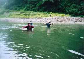 胎内川本流の徒渉