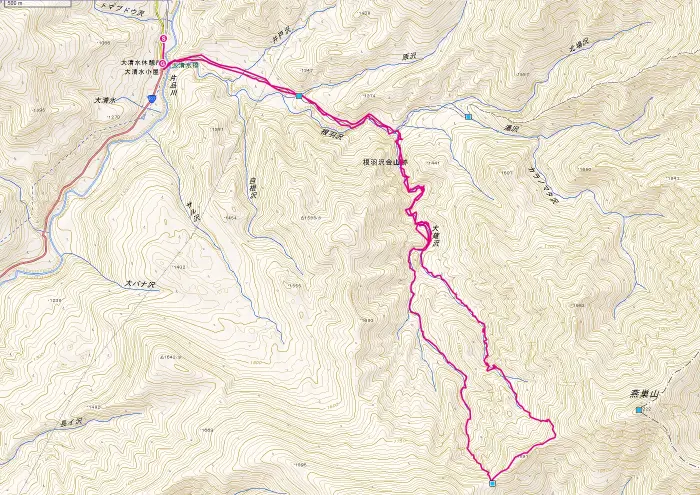 根羽沢大薙沢ルート図